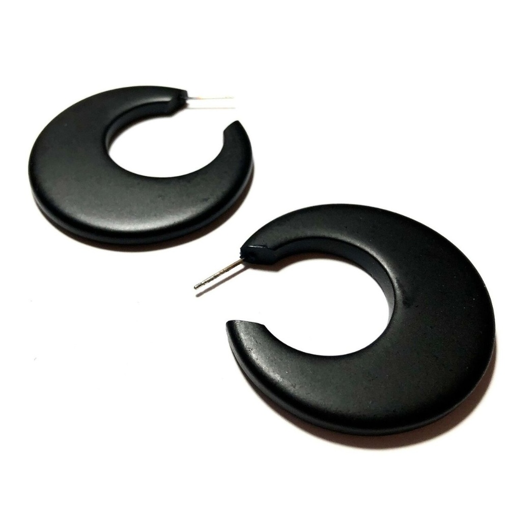 Big Jet Frosted Vintage Lucite Hoop Earrings